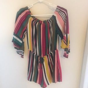 Striped romper with ruffle sleeves